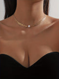 Faux Pearl Decor Choker Necklace, Golden Collar Necklace, Bridesmaid Necklace Jewelry Accessories For Women