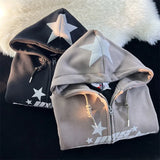 Women's Hoodies Sweatshirts Star Print Hoodies Women's Y2K Street Hip-Hop Zipper Sweatshirt Couple Loose Cashmere Hoodie Cardigan Unisex Casual Coat Women's 230607
