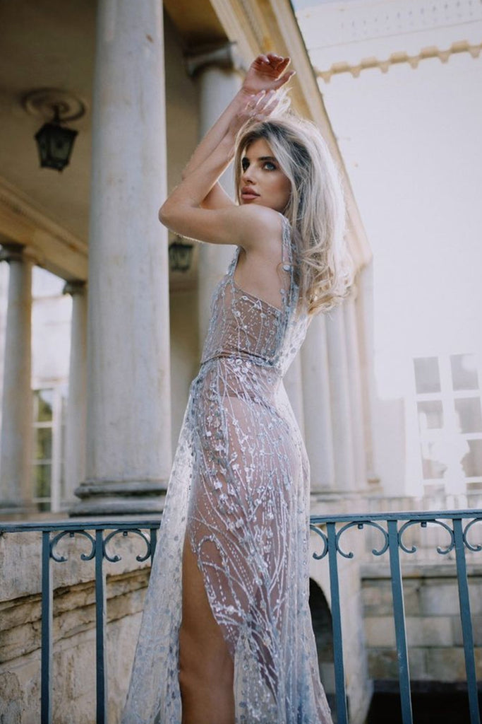 goosudu High Slit Mesh Sequin Maxi Dress