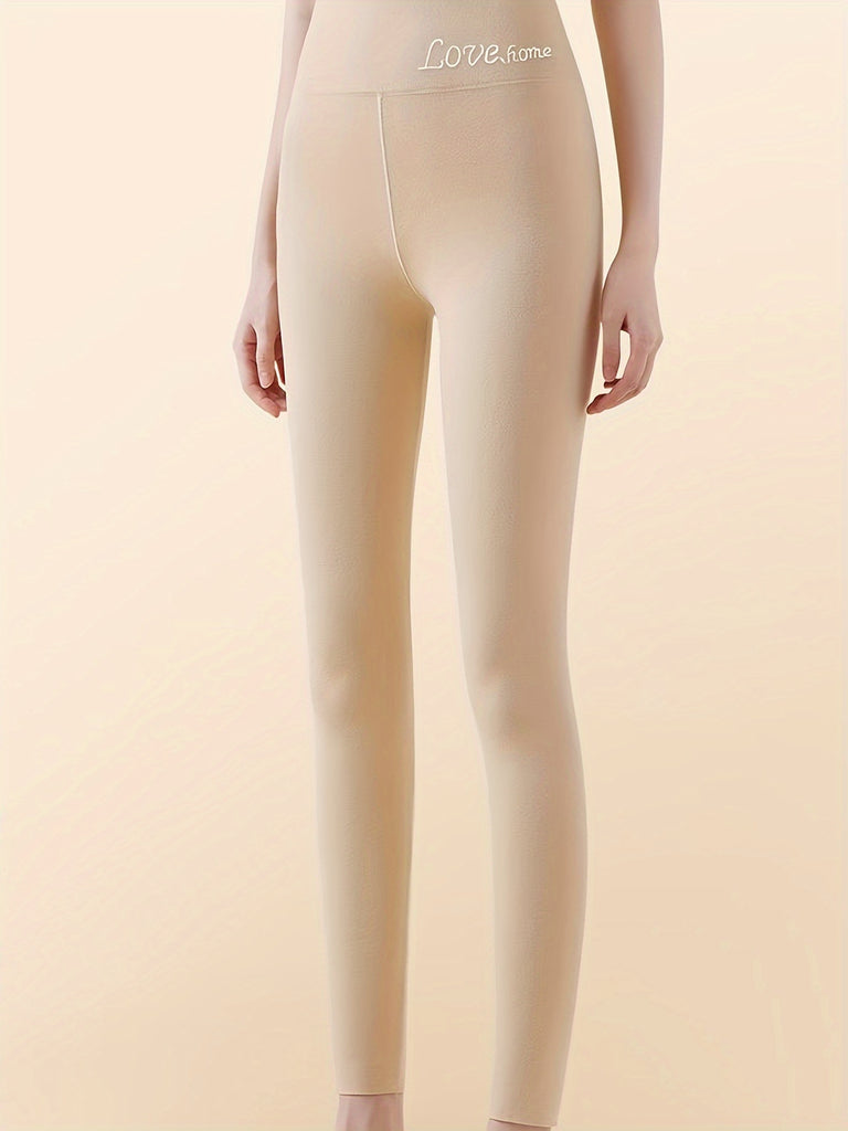 Cozy High-Waist Fleece Leggings for Women - Perfect Christmas Gift, Warm Winter Shorts with Letter Pattern, Stretchy & Machine Washable
