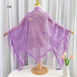 Stylish Triangle Shawl Scarf - Breathable, Lightweight, Monochrome Flower Lace Design, Tassel Trim, Elegant Sunscreen Head Wrap for Women - Perfect Accessory for Outdoor Activities