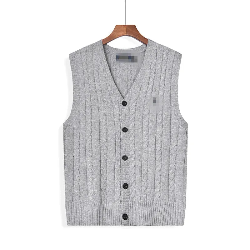 Fashionable men's designer sweater, European and American warm and slim fit casual V-neck sweater, embroidered sleeveless men's cardigan top