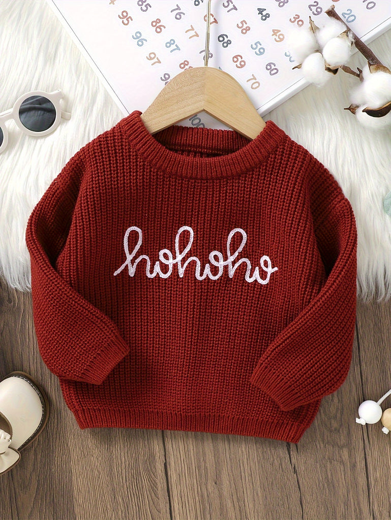 Adorable HOHOHO Embroidered Cable Knit Sweater - Soft, Cozy, and Warm Long Sleeve Top for Toddler and Infant Girls - Perfect for Fall and Winter Season, Casual Daily Wear, and Holiday Gift