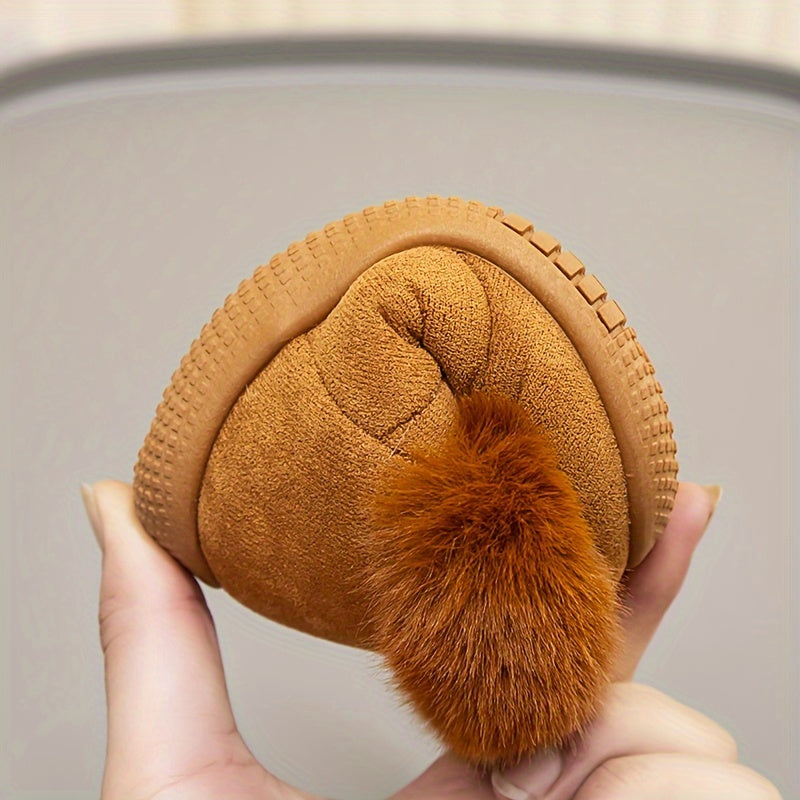 Cozy Furry Snow Boots for Baby Girls - Soft, Warm, and Water-Resistant Suede Upper with Round Toe and TPR Sole for Comfortable Walking and Hiking in Autumn and Winter - Geometric Patterned Crib Shoes