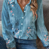 Plus Size Floral Print Shirt - Relaxed Fit Casual Style with Long Flowing Sleeves and Classic Button Front - Designed for Curvy Women, Plus Size Range for a Flattering Fit