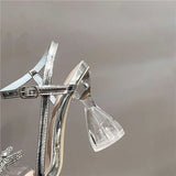 Summer New Rhinestone Bow Square Head One-Line Buckle High Heel Crystal Sandals Women Kq8