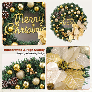 Elegant 23.62" Artificial Christmas Wreath for Front Door - Festive Floral Rattan Design, Perfect for Outdoor & Home Holiday Decor