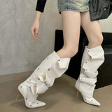 Two Wear Stiletto Heels Denim Pleated Pile Female Spice Fashion Boots Kq8
