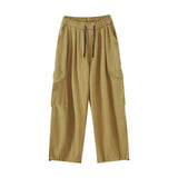 goosudu Shawn Solid Color Retro High Waist Straight Wide Leg Multi-Pocket Loose Casual Pants
