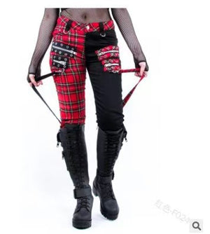 Goosudu Fashion Casual Plaid Print Mid WaisPatchwork Trousers