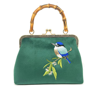 Vintage-Inspired Floral Embroidered Bird Clutch Bag - Kiss Lock Closure, Removable Strap, Cotton Lining, Elegant Evening Purse for Women - Perfect for Prom, Banquet, and Formal Occasions