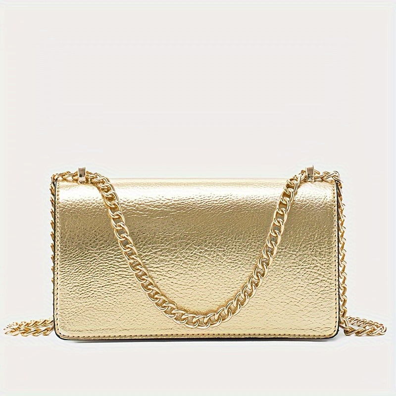Solid Color Square Shoulder Chain Bag, All-Match Trendy Wallet, Women's Faux Leather Bag