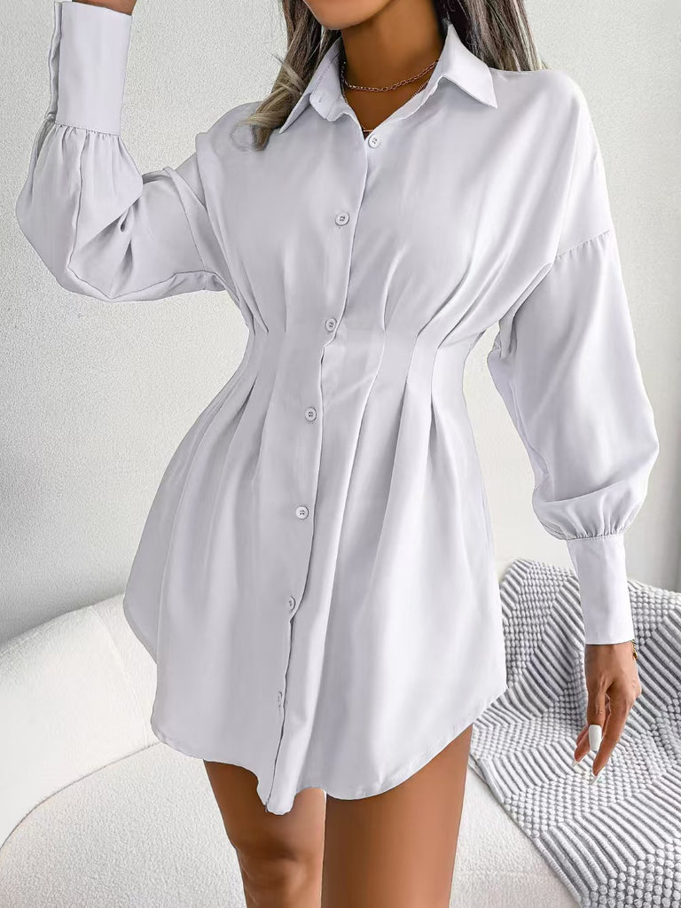 Goosudu Solid Tied-Cuff Shirt Dress
