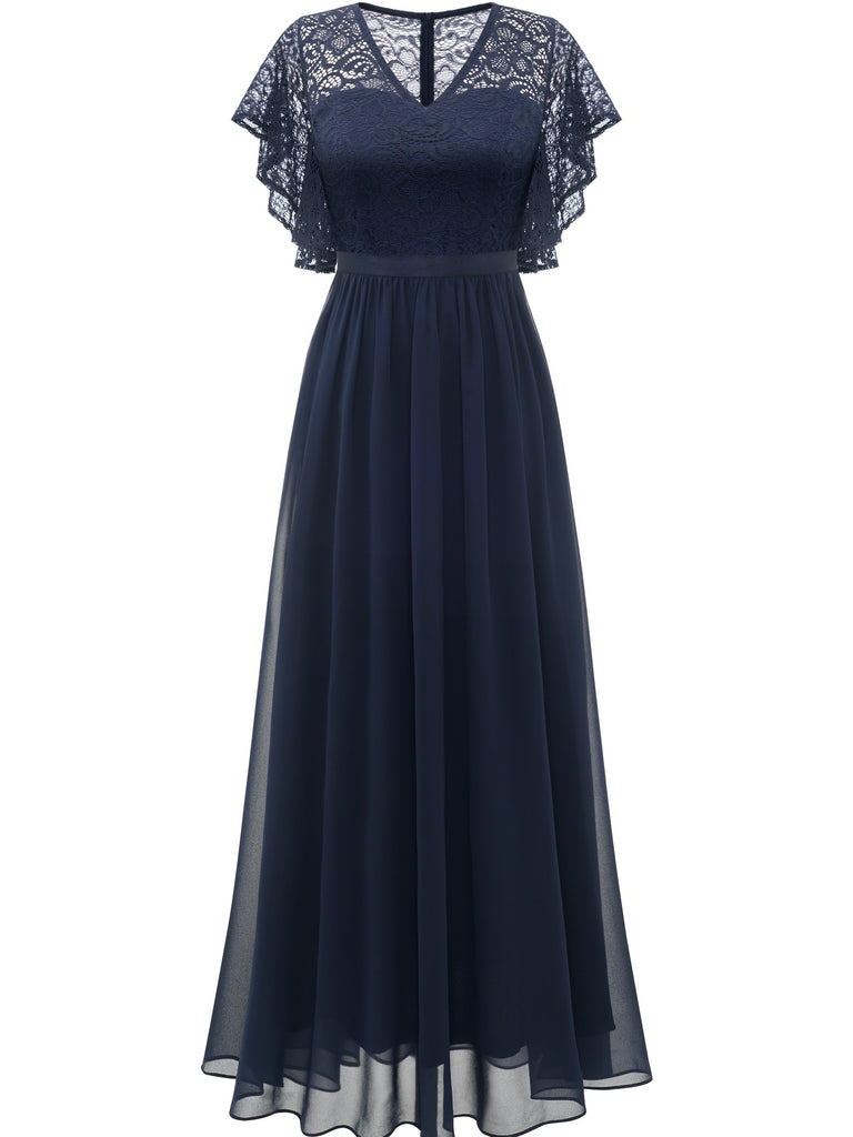 Enchanting Lace Bridesmaid Dress with Flouncy Ruffles - Elegant V-neck Aline Gown for Wedding Celebrations - Womens Formal Wear