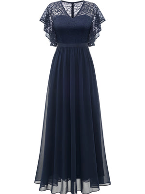 Enchanting Lace Bridesmaid Dress with Flouncy Ruffles - Elegant V-neck Aline Gown for Wedding Celebrations - Womens Formal Wear