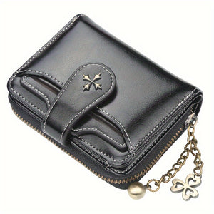 Retro Zipper Around Short Wallet, Multi Card Slots Coin Purse, Women's Buckle Credit Card Holder