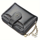 Retro Zipper Around Short Wallet, Multi Card Slots Coin Purse, Women's Buckle Credit Card Holder
