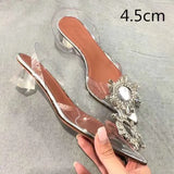 Summer New Pointed Rhinestone Odd Heel Stiletto Ladies Sun Decoration Wild Fairy PVC Transparent Crystal Shoes Kq8