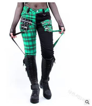 Goosudu Fashion Casual Plaid Print Mid WaisPatchwork Trousers