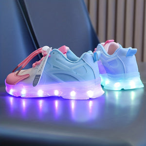 Luminous Girls LED Light Up Sneakers - Adjustable Hook & Loop Fastener, USB Charging, Assorted Colors, Stabilizing Support, Superfine Fiber Insole, Breathable PU Upper, TPR Sole, Perfect for Casual Running and Going Out in Fall, Spring, Summer
