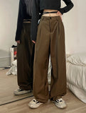 goosudu Shelly Solid Color Retro Drape High Waist Straight Loose Casual Suit Pants