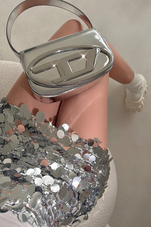 goosudu Alexa Silver Chic Shiny Sequined High-Waisted Slim High Waist Mini Skirt
