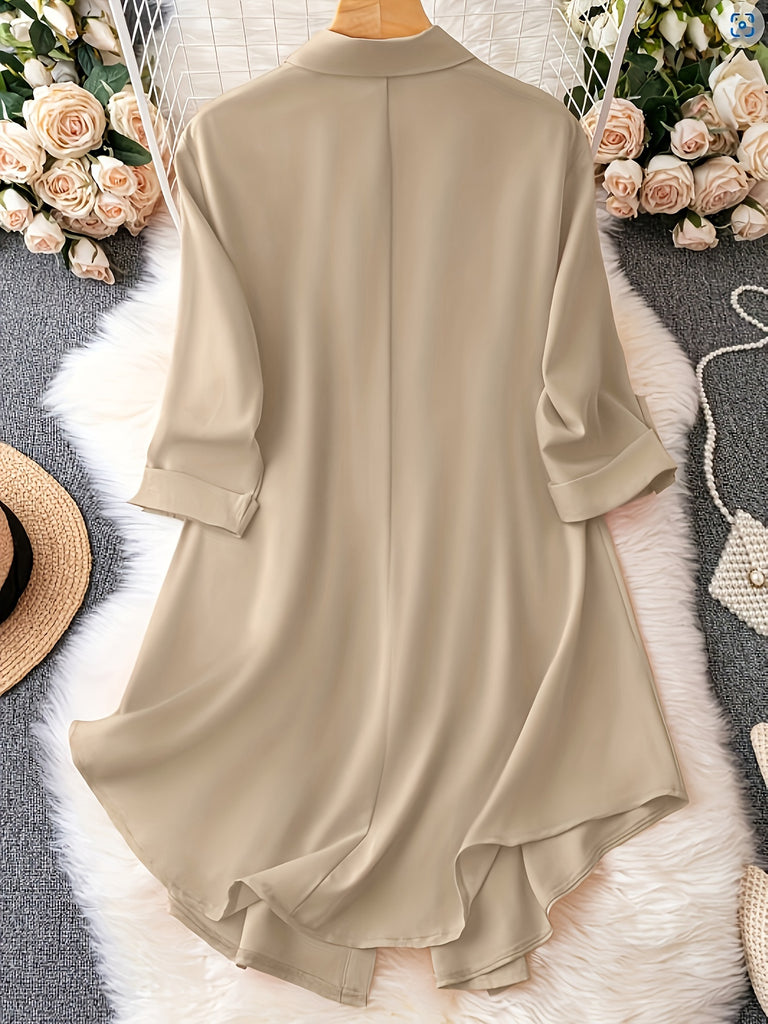 Plus Size Solid Collared Button Shirt - Relaxed Fit for Ultimate Comfort, Classic Long Sleeves, Stylish Solid Collar, and Button Front - Perfect for Transitioning Seasons (Spring & Fall), Designed Specifically for Plus Size Women