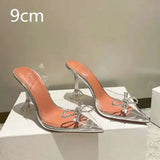 Summer New Pointed Rhinestone Odd Heel Stiletto Ladies Sun Decoration Wild Fairy PVC Transparent Crystal Shoes Kq8