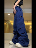 goosudu Kenny Solid Color Multi-Pocket High Waist Straight Wide Leg Cargo Pants