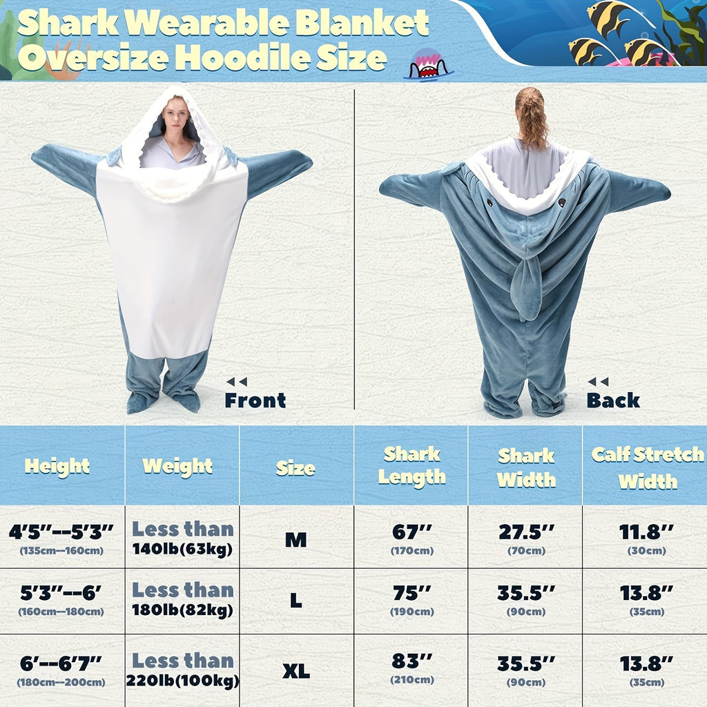 Touchat Super Soft Shark Blanket Hoodie - Cozy Flannel Wearable Throw with Cartoon Animals Design, Perfect for Sleeping, Cosplay, and Shark Lovers Gift - Unique Shark Costume Blanket for Adults