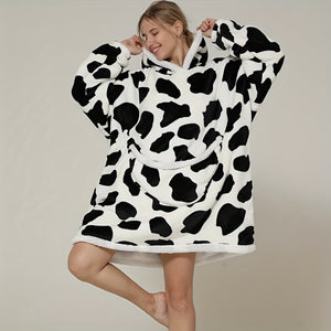 Women's Oversized Fleece Shawl with Hood, Cozy Sherpa Blanket Sweatshirt, Solid Blue, Scandinavian Style, Knitted, Soft Warm, Large Pocket, Perfect Winter Gift for Girlfriend & Mom, Machine Washable