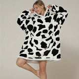 Women's Oversized Fleece Shawl with Hood, Cozy Sherpa Blanket Sweatshirt, Solid Blue, Scandinavian Style, Knitted, Soft Warm, Large Pocket, Perfect Winter Gift for Girlfriend & Mom, Machine Washable