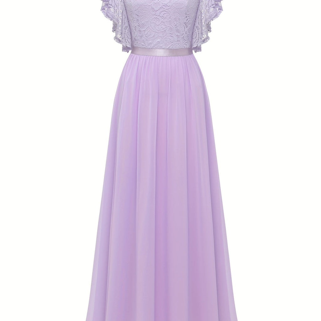 Enchanting Lace Bridesmaid Dress with Flouncy Ruffles - Elegant V-neck Aline Gown for Wedding Celebrations - Womens Formal Wear