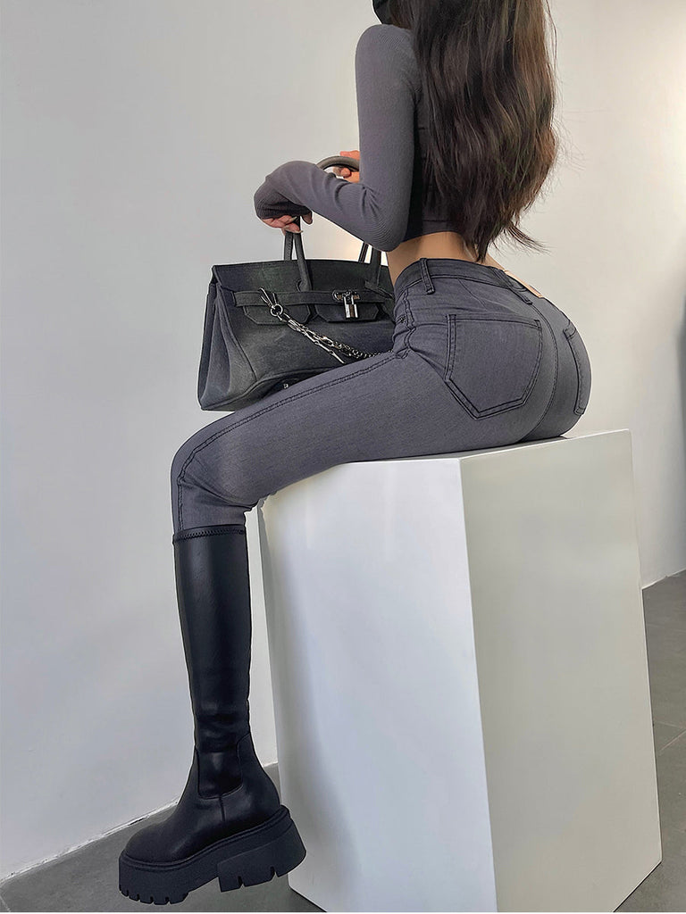 goosudu Jenna Denim Pencil Shape Slim High Waist Jeans Pants