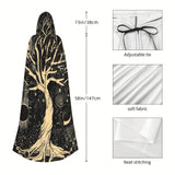 Unisex Viking-Inspired Hooded Cloak-Tree of Life & Celestial Design-Soft Shawl for Cosplay & Parties, 58*60inch, 1pc