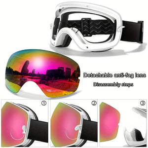 Winter Sports Goggles with Night Vision & Protection - Anti-Fog, Interchangeable Lens for Skiing, Snowboarding & Outdoor Adventures - Perfect Christmas & New Year's Gift, for Winter