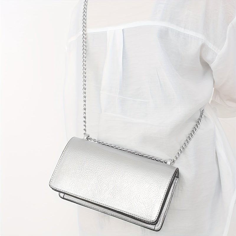 Solid Color Square Shoulder Chain Bag, All-Match Trendy Wallet, Women's Faux Leather Bag