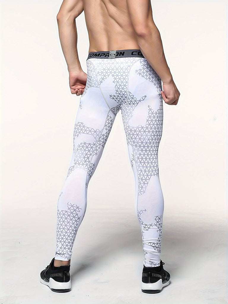 Men's High-Stretch Camouflage Sports Leggings - Active Mid Compression Pants for Outdoor Running & Training