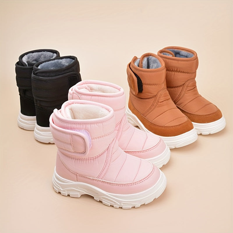 Cozy Girls Solid Snow Boots - Warm Fleece Lined, Non-Slip, Plush Comfy Ankle Boots for Outdoor Hiking, Trekking, and Winter Activities - Soft, Breathable, Water-Resistant, and Easy to Clean