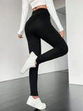 Solid Color Skinny Leggings, Casual High Waist Every Day Stretchy Fleece Leggings, Women's Clothing
