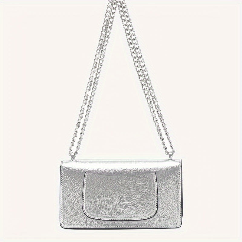 Solid Color Square Shoulder Chain Bag, All-Match Trendy Wallet, Women's Faux Leather Bag