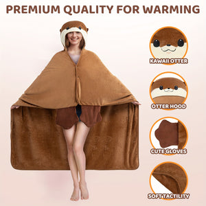 Wearable Oversized Blanket Hoodie For Adults, Otter Blanket Hooded Cloak, Warm And Cozy Flannel Cute Blanket Hoodie, Funny Birthday Blanket Gifts For Women And Male, Halloween Birthday Easter Christmas Gift, Lover's Anniversary