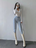 goosudu Galia Solid Color Denim High Waist Pencil Leg Skinny Jeans Pants