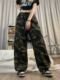 goosudu Brianna Army Green Camouflage Streetwear Multi-Pocket High Waist Straight Leg Cargo Pants
