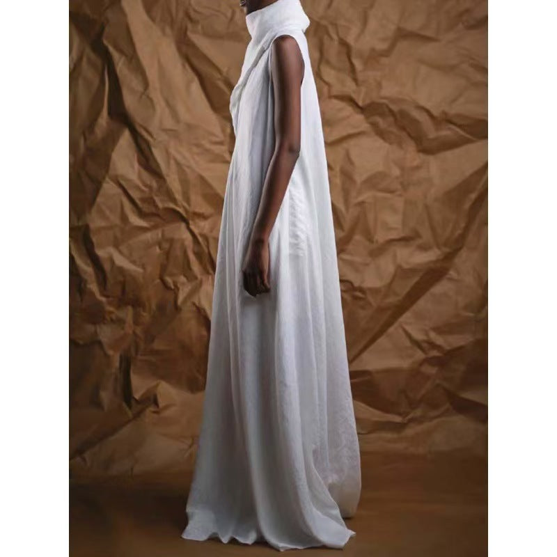 Goosudu Casual High Neck Solid Color Sleeveless Large Pocket Low Crotch Jumpsuit