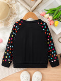 Vibrant Hearts Graphic Print Raglan Sweatshirt - Soft, Cozy, Long Sleeve, Trendy, Casual, Fall & Winter Essential for Girls - Colorful, Fashionable, and Comfortable Girls' Clothing for School, Daily Wear