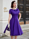 Vintage Elegance & Charm: Crew Neck Bow-Front Flared A-line Midi Dress by MUXXN for Spring/Summer