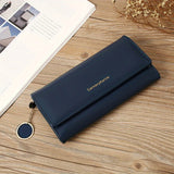 Fashion Long Solid Color PU Leather Wallet, Solid Color Minimalist Women's Mobile Phone Clutch Wallet