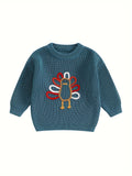 Toddler Baby Boy Girl Thanksgiving Outfits Long Sleeve Turkey Print Crewneck Knit Pullover Sweater Fall Winter Warm Clothes