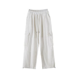 goosudu Shawn Solid Color Retro High Waist Straight Wide Leg Multi-Pocket Loose Casual Pants